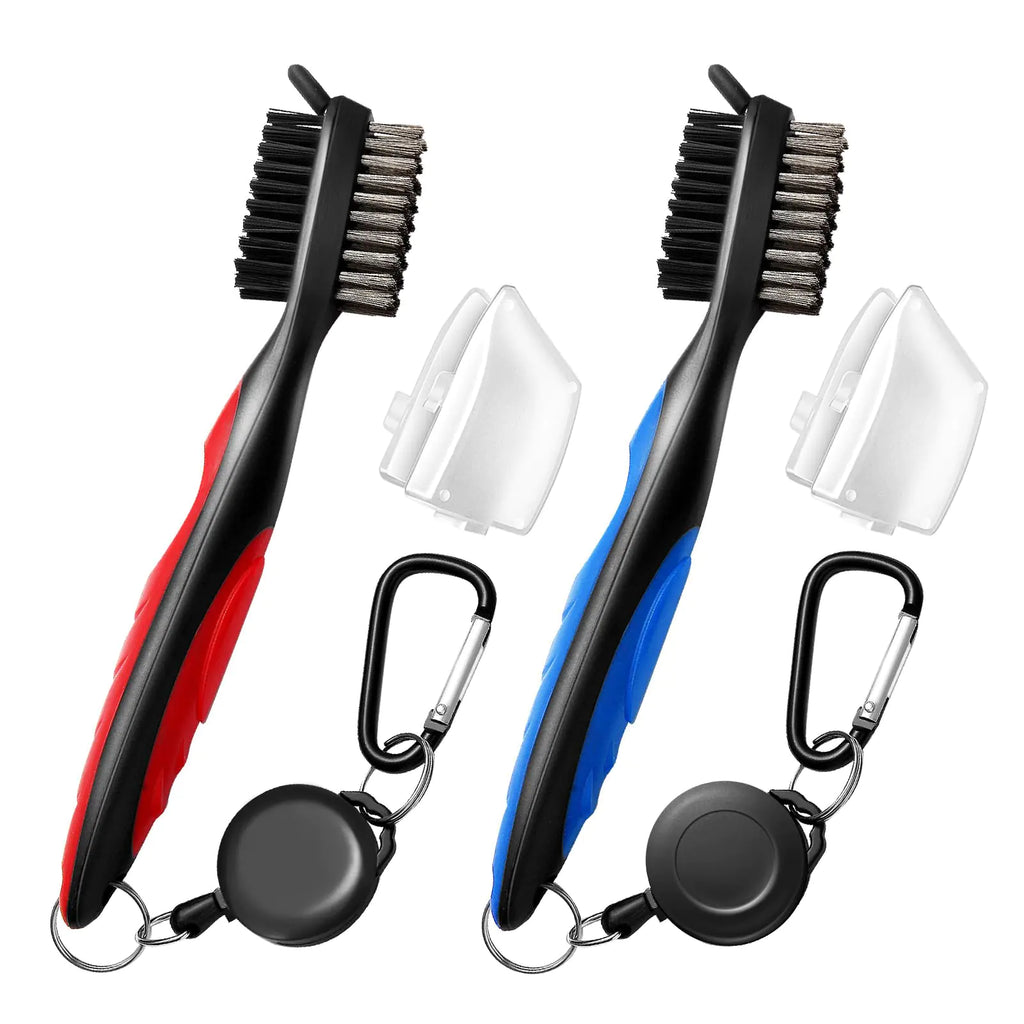 2 Pack Professional Golf Brush and Groove Cleaner with Retractable Zip-line & Carabiner Golf Club Cleaner