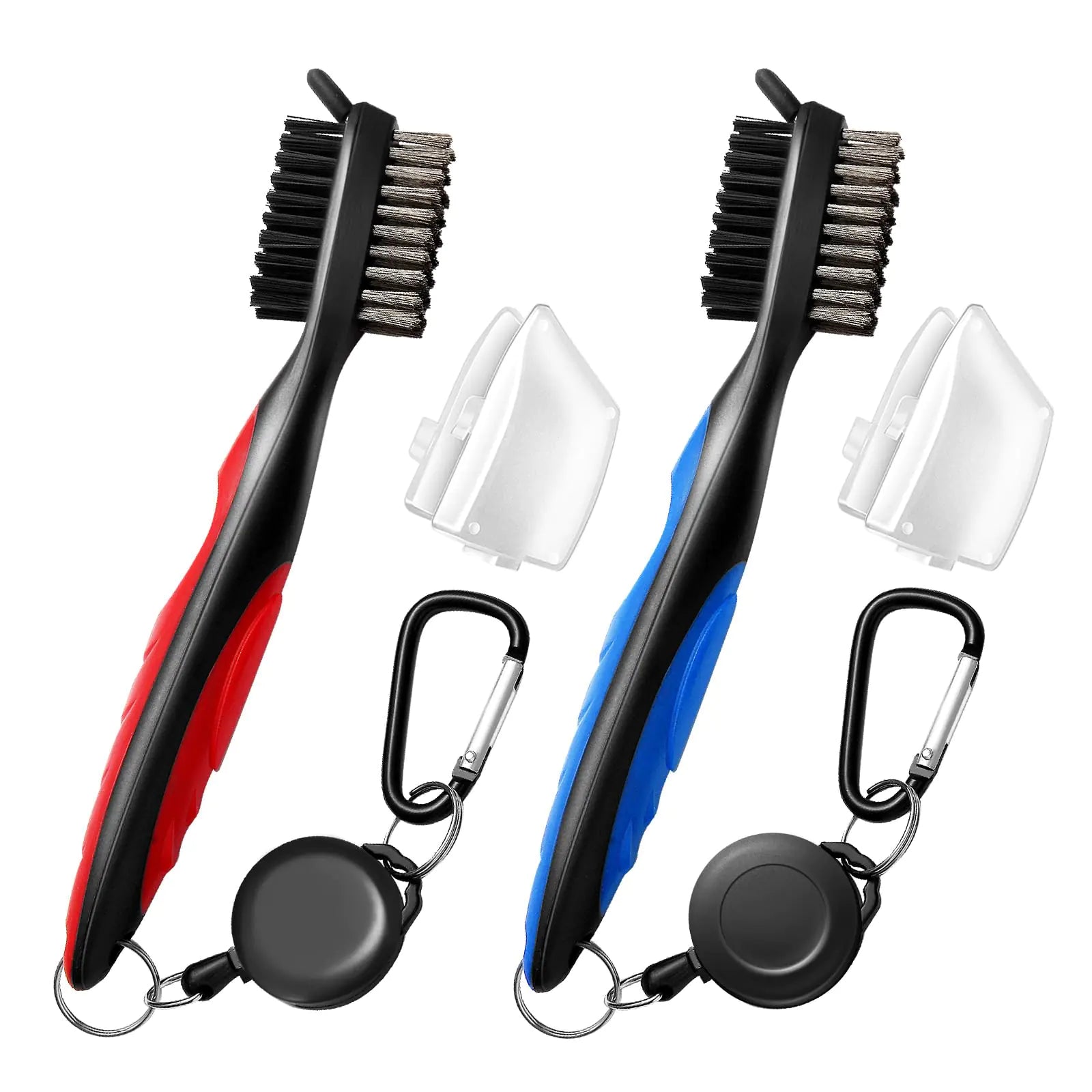 2 Pack Professional Golf Brush and Groove Cleaner with Retractable Zip-line & Carabiner Golf Club Cleaner